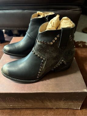 Circle G Black Studded Leather Ankle Booties